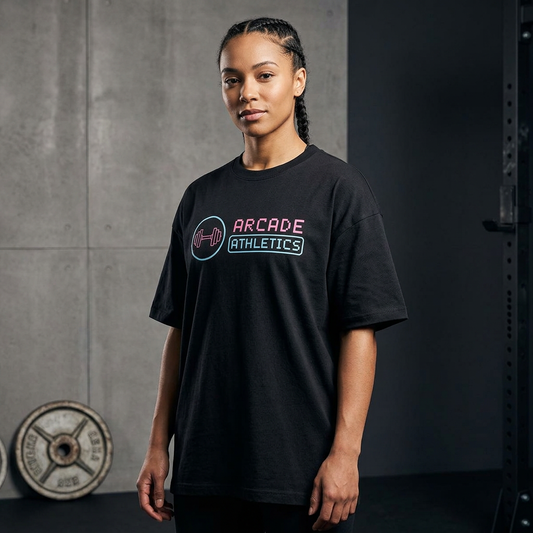 Oversized Faded Boost Arcade Tee | Retro Gaming Gym T-Shirt