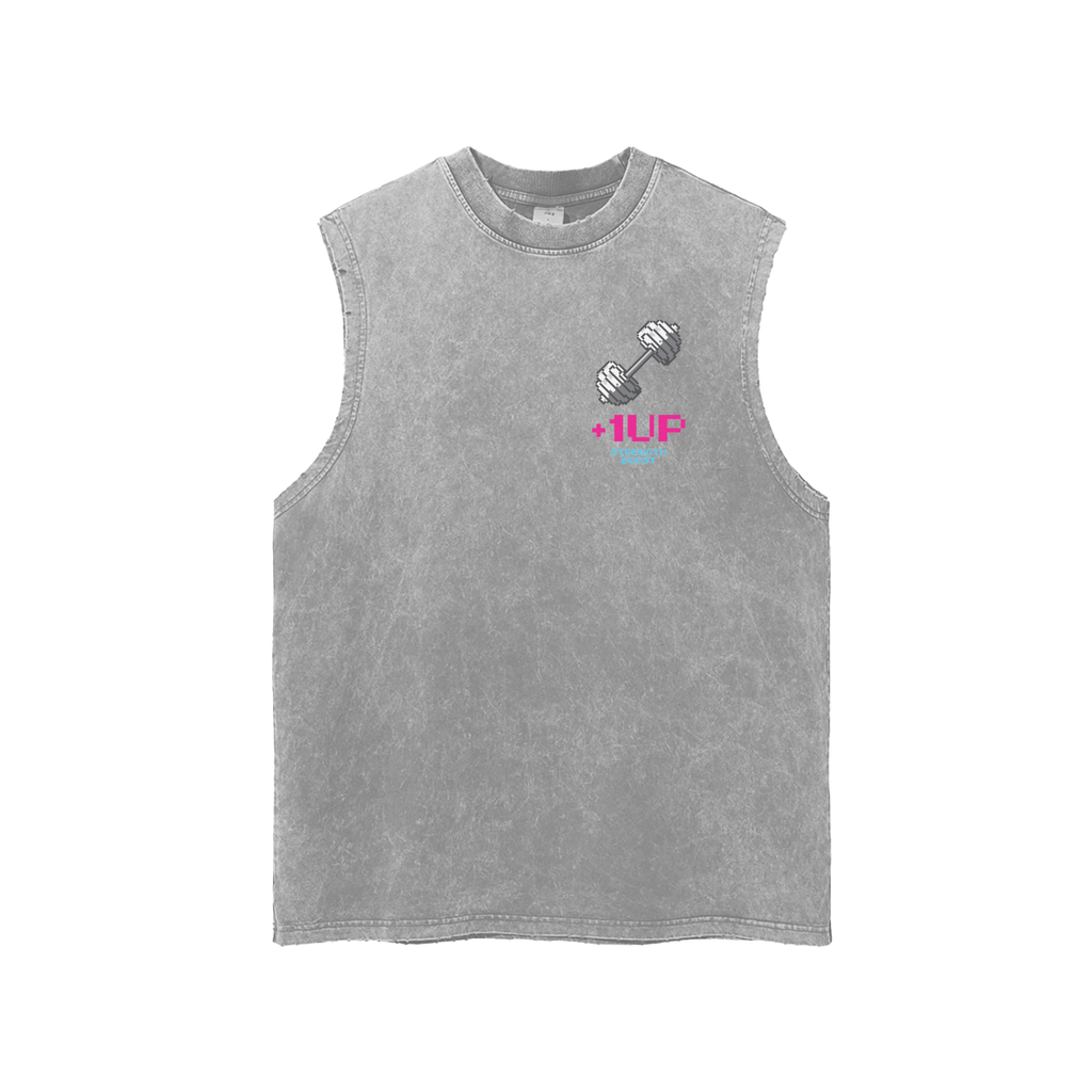 +1UP Strength Snow-Washed Frayed Hem Tank Top