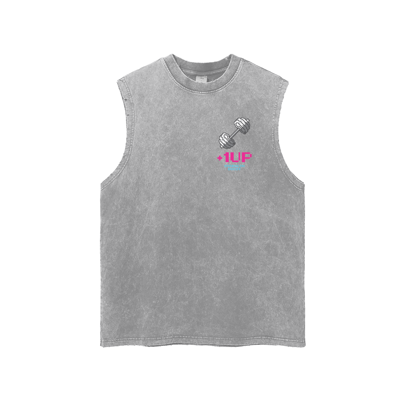 +1UP Strength Snow-Washed Frayed Hem Tank Top