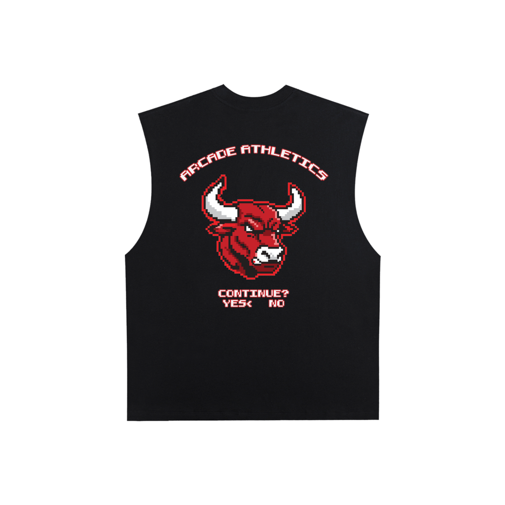 Unisex Raw Edge Cotton Tank Top – Bull Graphic & "Continue" Back Print | Streetwear Gym Sleeveless Tee